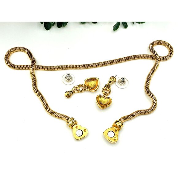 Gold-Tone Mesh Chain Heart Pendant Necklace and Earrings Set - Picture 5 of 6